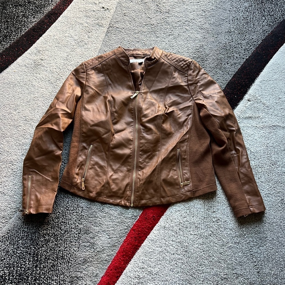 Kenneth Cole Brown Faux Leather Moto Jacket